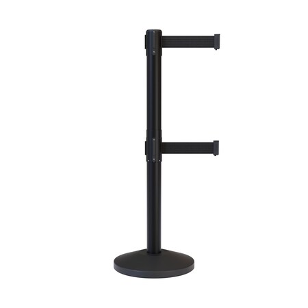 Montour Line Stanchion Dual Belt Barrier Black Post 13ft. Black Belt ES400D-BK-BK-130
